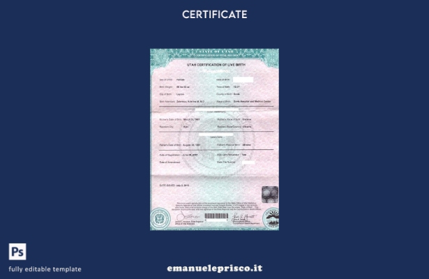 stile verificato Modello di certificazione di nascita dell'Ufficio statale dello